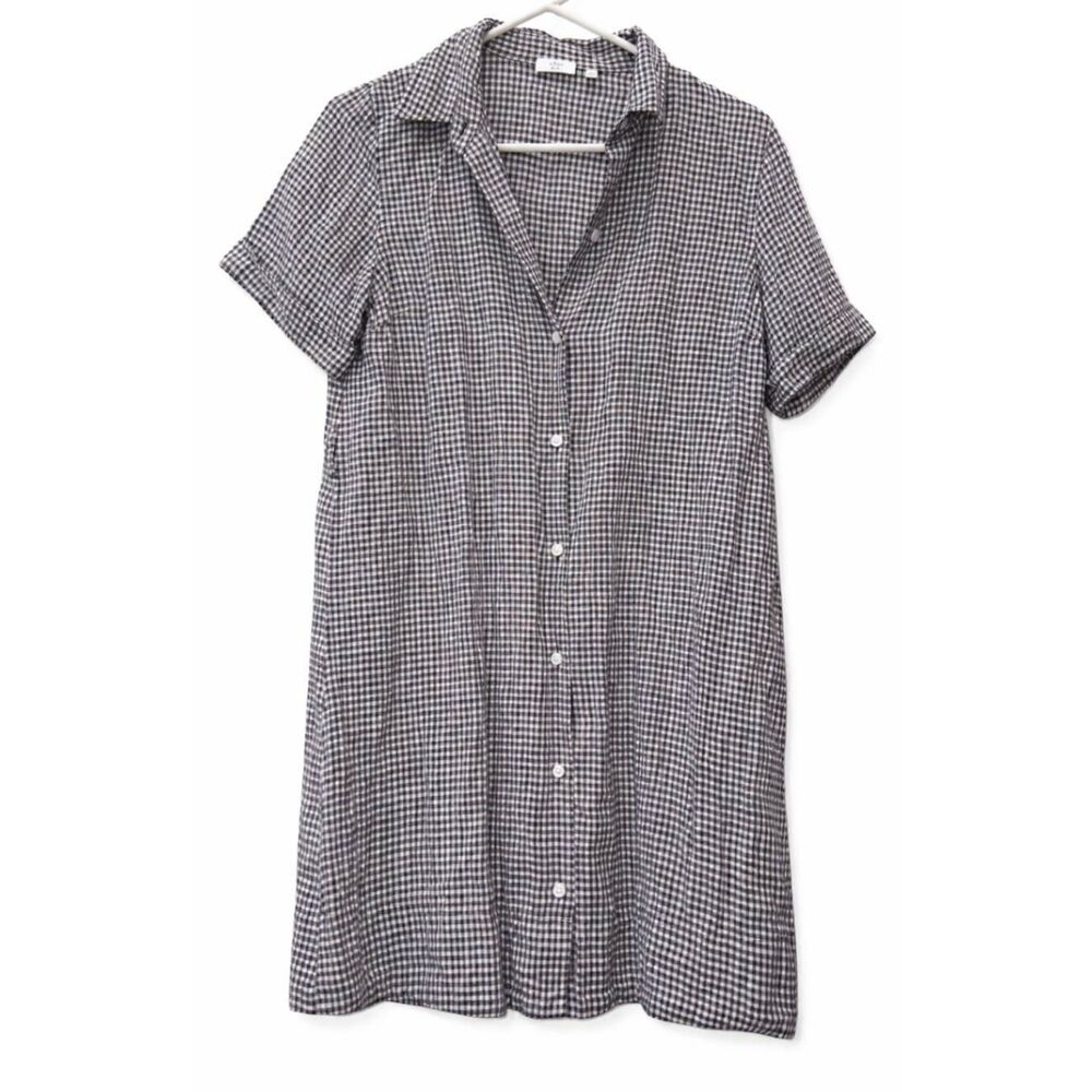 Wilfred aritzia womens small 100% linen shift dress plaid gray quiet luxury
